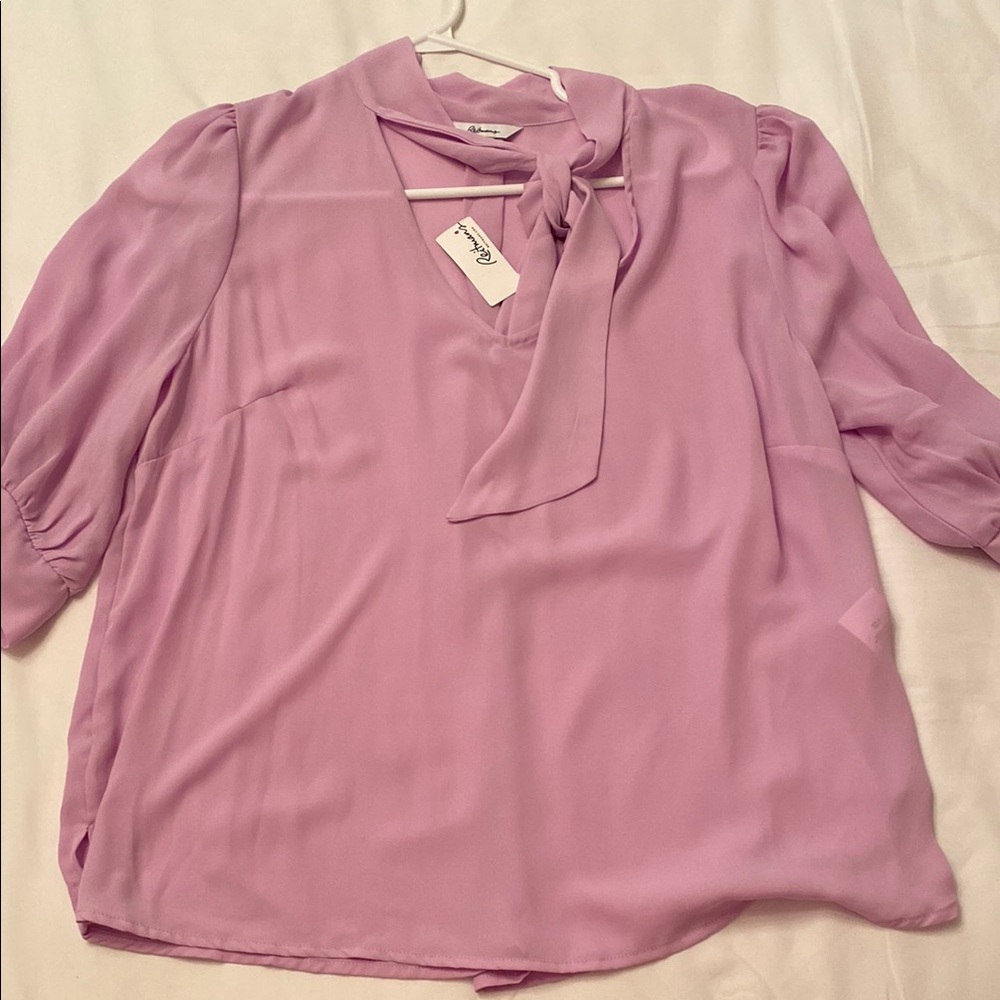Purple Puff Sleeve Tie Front Blouse